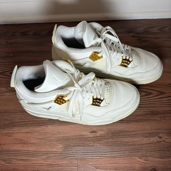 Jordan 4 Retro Metallic Gold White Sneakers Tennis Shoes Women's 10 Jordan Air