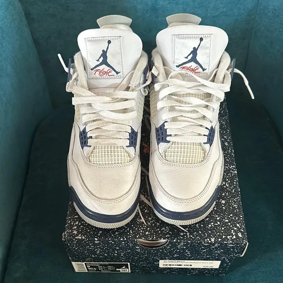 Jordan 4 Retro White and Midnight Navy Men's Shoes