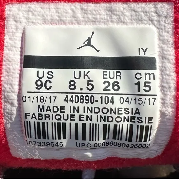Jordan 5 Retro White Black Silver University Red - Toddler Size 9C (440890-104)