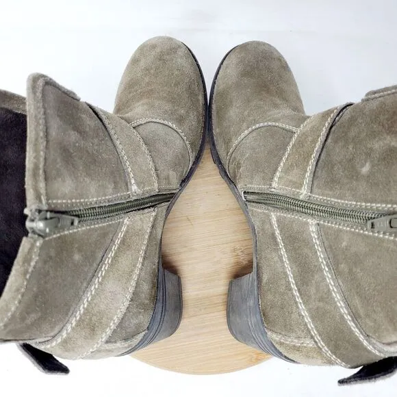 Josef Seibel Boots Women 42 Brown Suede Moto Boho Ankle Harness Ring Buckle Shoe