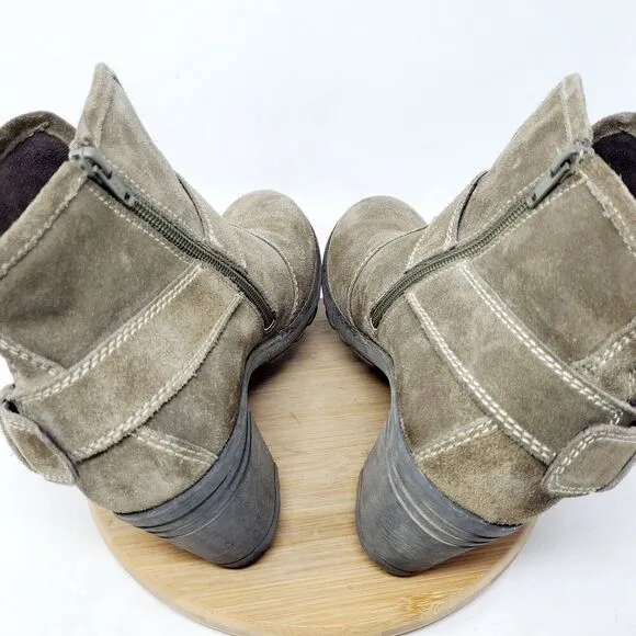 Josef Seibel Boots Women 42 Brown Suede Moto Boho Ankle Harness Ring Buckle Shoe