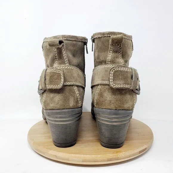 Josef Seibel Boots Women 42 Brown Suede Moto Boho Ankle Harness Ring Buckle Shoe