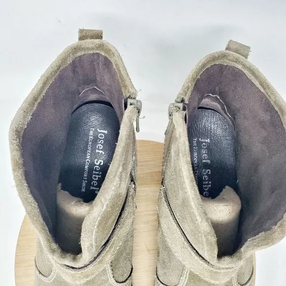 Josef Seibel Boots Women 42 Brown Suede Moto Boho Ankle Harness Ring Buckle Shoe