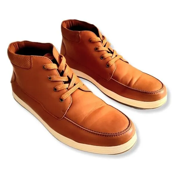 Jousen Men Brown Leather Chukka Ankle Boots 10.5 Lace Up Classic Preppy Casual