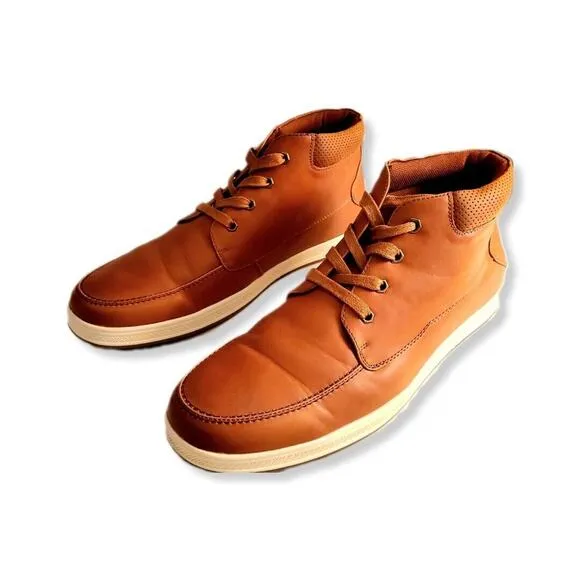 Jousen Men Brown Leather Chukka Ankle Boots 10.5 Lace Up Classic Preppy Casual