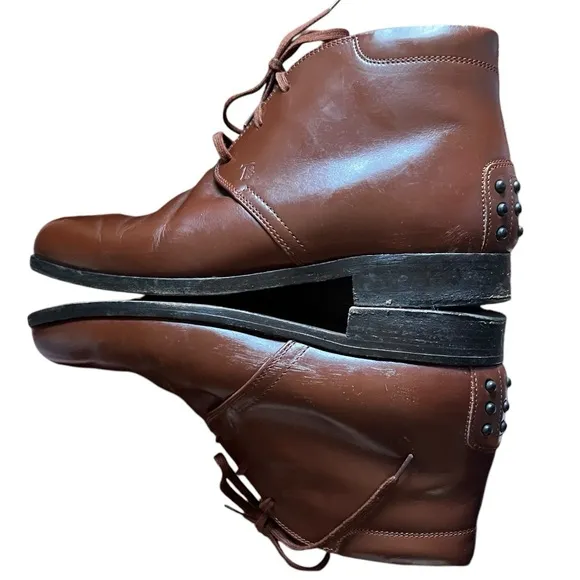 JP Tod's Lace-Up Vintage Brown Leather Ankle Boots Size EU 37.5 US 7.5 W…