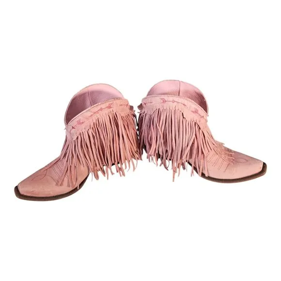 Junk Gypsy Lane Spitfire Anke Boot Fringe Rose Pink Leather Boho Cowgirl 6.5