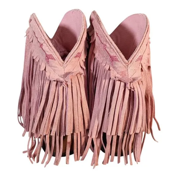 Junk Gypsy Lane Spitfire Anke Boot Fringe Rose Pink Leather Boho Cowgirl 6.5