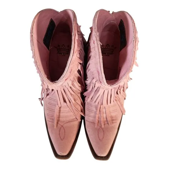 Junk Gypsy Lane Spitfire Anke Boot Fringe Rose Pink Leather Boho Cowgirl 6.5