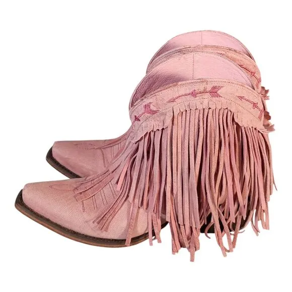 Junk Gypsy Lane Spitfire Anke Boot Fringe Rose Pink Leather Boho Cowgirl 6.5