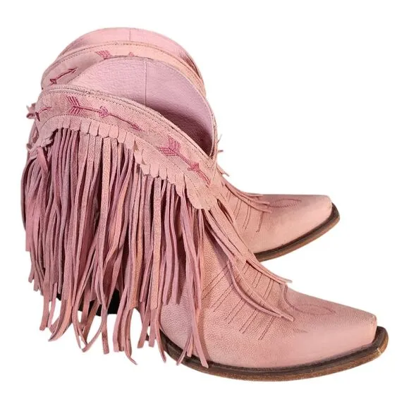 Junk Gypsy Lane Spitfire Anke Boot Fringe Rose Pink Leather Boho Cowgirl 6.5