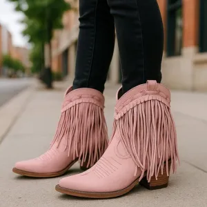 Junk Gypsy Lane Spitfire Anke Boot Fringe Rose Pink Leather Boho Cowgirl 6.5