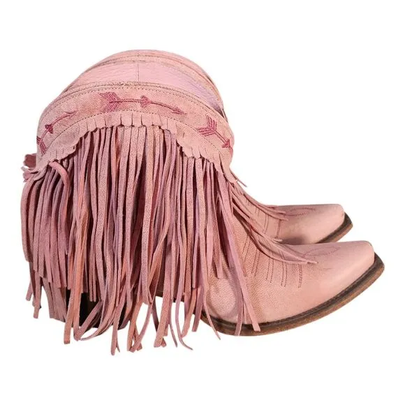Junk Gypsy Lane Spitfire Anke Boot Fringe Rose Pink Leather Boho Cowgirl 6.5