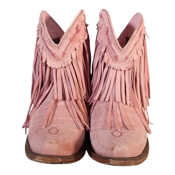 Junk Gypsy Lane Spitfire Anke Boot Fringe Rose Pink Leather Boho Cowgirl 6.5