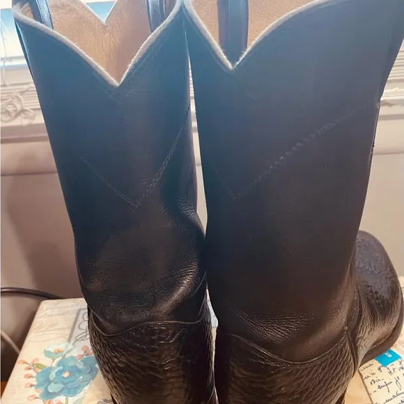Justin 3187 Bull Hide Leather Mens Size 9 E Black Vintage Roper Boots