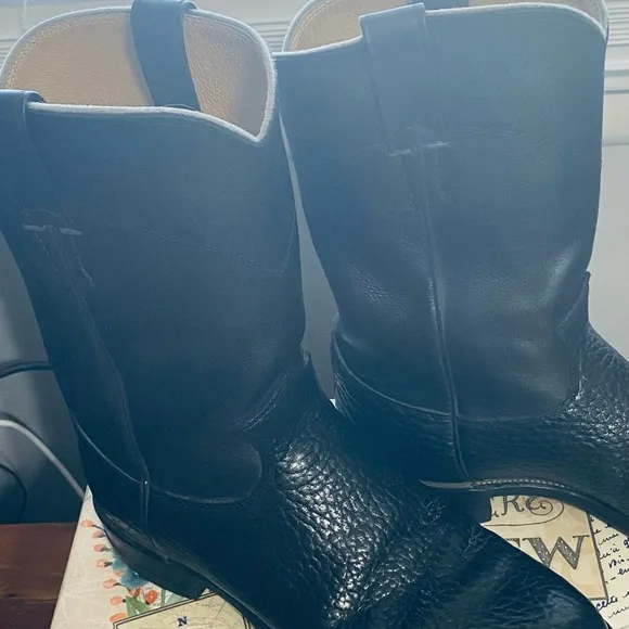 Justin 3187 Bull Hide Leather Mens Size 9 E Black Vintage Roper Boots