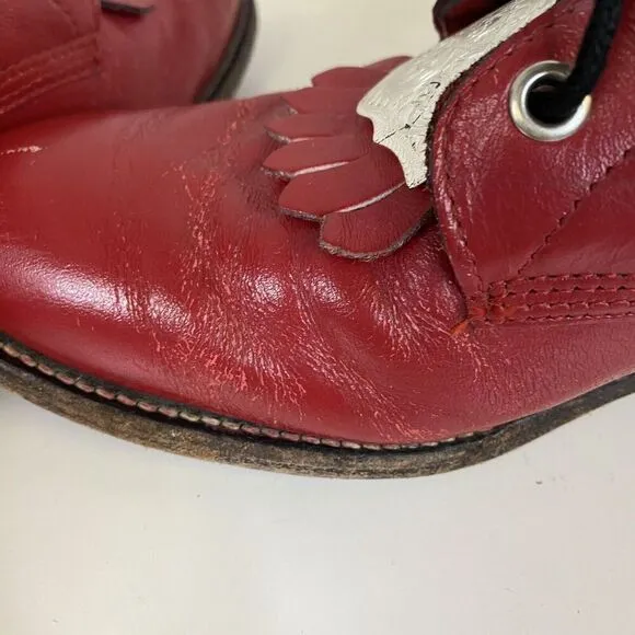 Justin Boot Vintage Kiltie Roper boots in Red with Metal Decal Rare 7.5