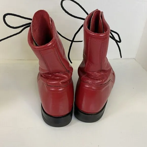 Justin Boot Vintage Kiltie Roper boots in Red with Metal Decal Rare 7.5