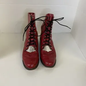 Justin Boot Vintage Kiltie Roper boots in Red with Metal Decal Rare 7.5