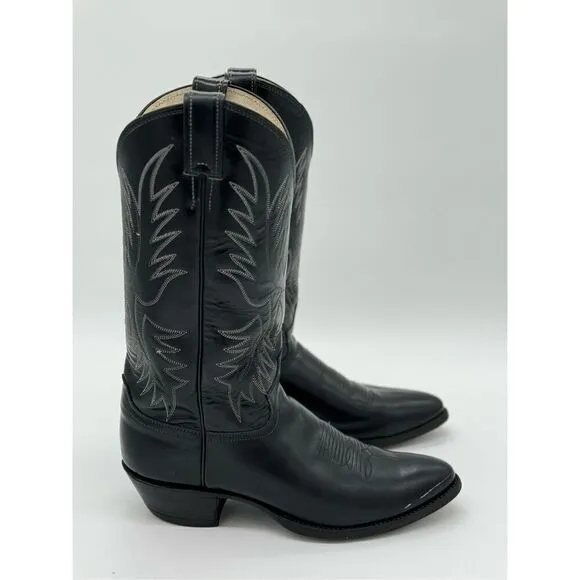 Justin Boots Style 2041 Black Cowboy Boots Western Leather Vintage Sz 9.5D