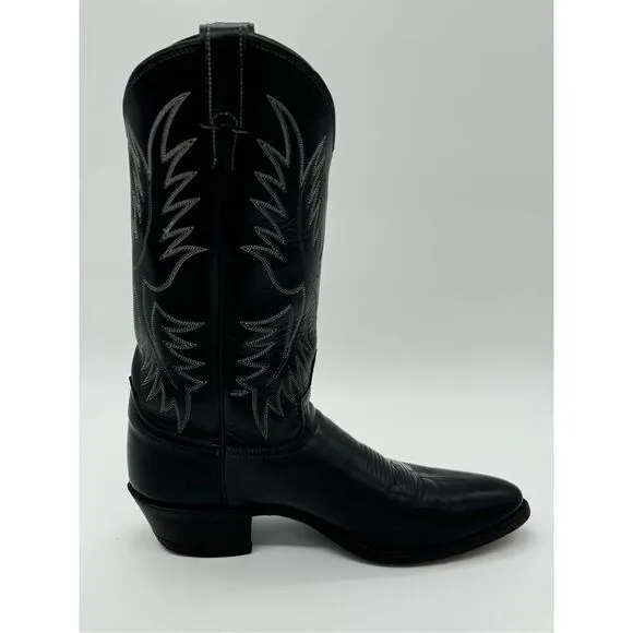 Justin Boots Style 2041 Black Cowboy Boots Western Leather Vintage Sz 9.5D