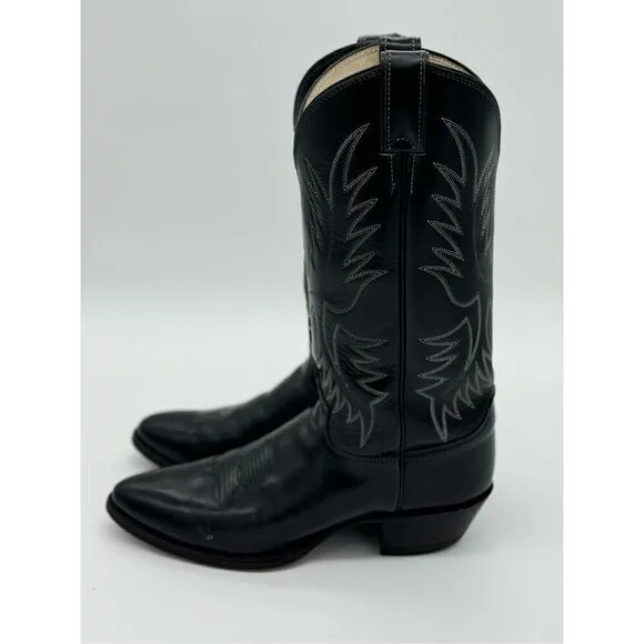 Justin Boots Style 2041 Black Cowboy Boots Western Leather Vintage Sz 9.5D