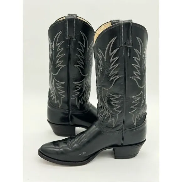Justin Boots Style 2041 Black Cowboy Boots Western Leather Vintage Sz 9.5D