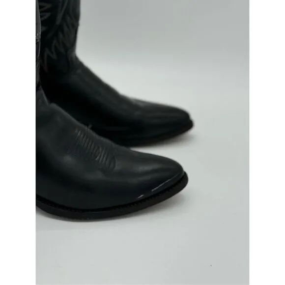 Justin Boots Style 2041 Black Cowboy Boots Western Leather Vintage Sz 9.5D