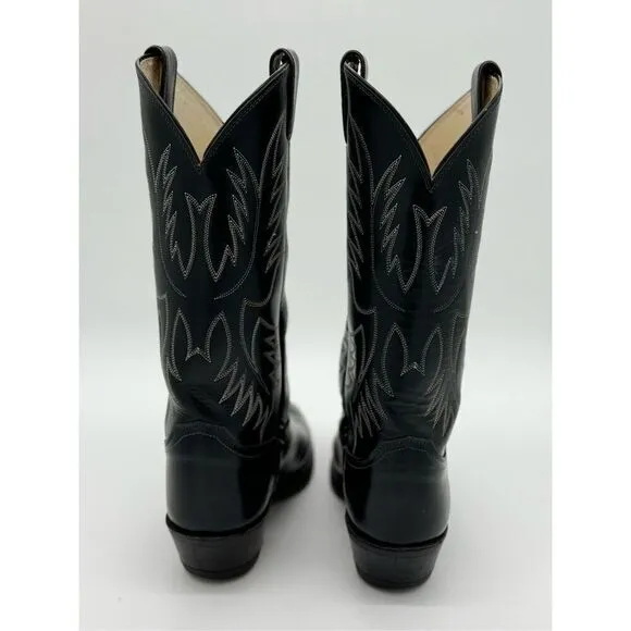 Justin Boots Style 2041 Black Cowboy Boots Western Leather Vintage Sz 9.5D