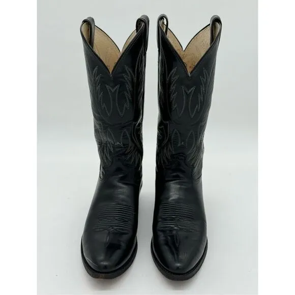 Justin Boots Style 2041 Black Cowboy Boots Western Leather Vintage Sz 9.5D