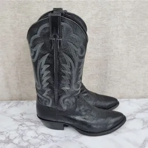 Justin Boots Vintage USA Smooth Ostrich Men's Size 9D Cowboy Boots Leather Black