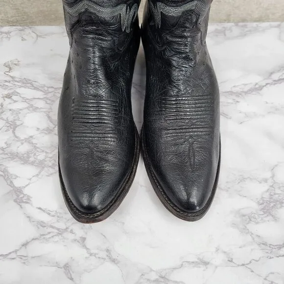 Justin Boots Vintage USA Smooth Ostrich Men's Size 9D Cowboy Boots Leather Black