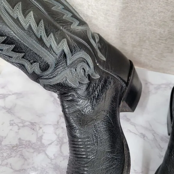 Justin Boots Vintage USA Smooth Ostrich Men's Size 9D Cowboy Boots Leather Black