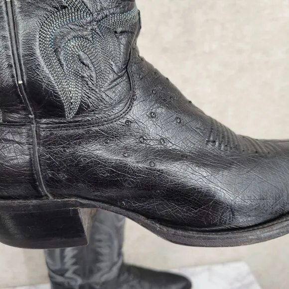 Justin Boots Vintage USA Smooth Ostrich Men's Size 9D Cowboy Boots Leather Black