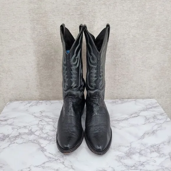 Justin Boots Vintage USA Smooth Ostrich Men's Size 9D Cowboy Boots Leather Black