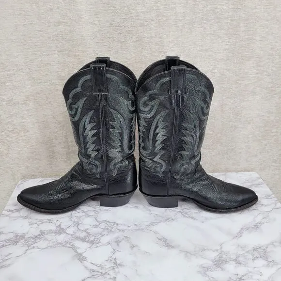 Justin Boots Vintage USA Smooth Ostrich Men's Size 9D Cowboy Boots Leather Black