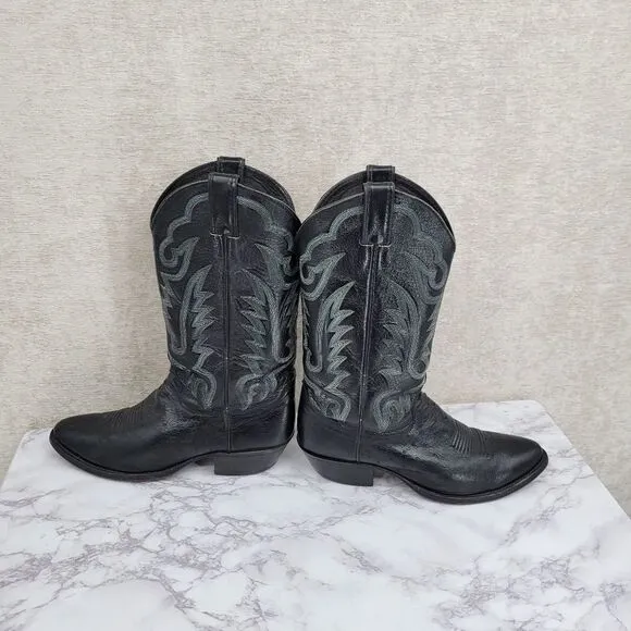 Justin Boots Vintage USA Smooth Ostrich Men's Size 9D Cowboy Boots Leather Black