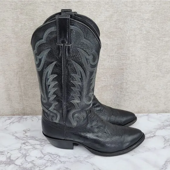 Justin Boots Vintage USA Smooth Ostrich Men's Size 9D Cowboy Boots Leather Black