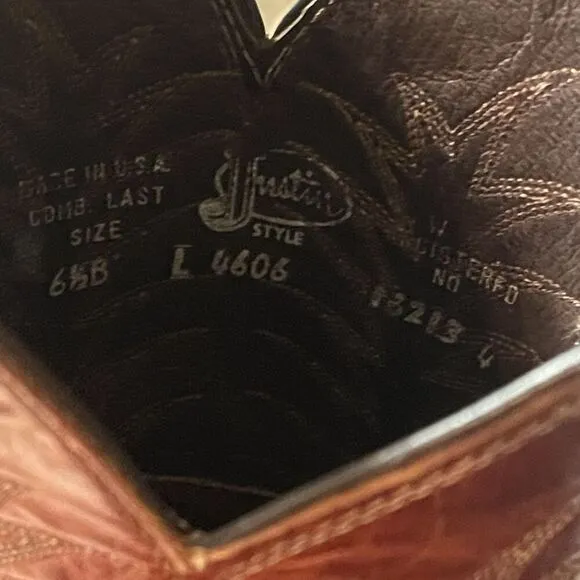 Justin Boots Women’s Size 6.5 B Western Cowgirl Brown Leather Pointed Toe L4606