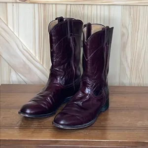 Justin Cherry Round Toe Men's 9 B Vintage Style Western Cowboy Boots
