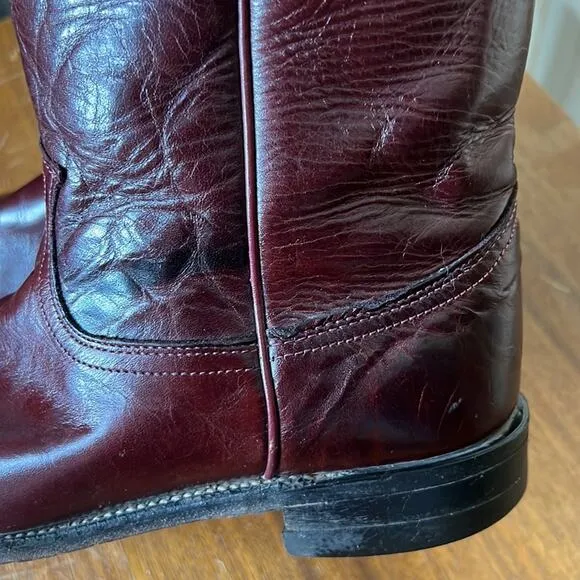 Justin Cherry Round Toe Men's 9 B Vintage Style Western Cowboy Boots