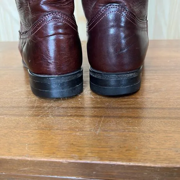Justin Cherry Round Toe Men's 9 B Vintage Style Western Cowboy Boots