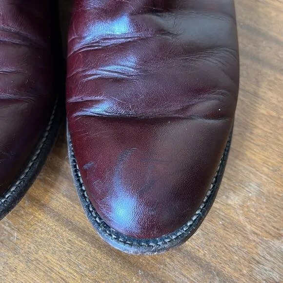 Justin Cherry Round Toe Men's 9 B Vintage Style Western Cowboy Boots