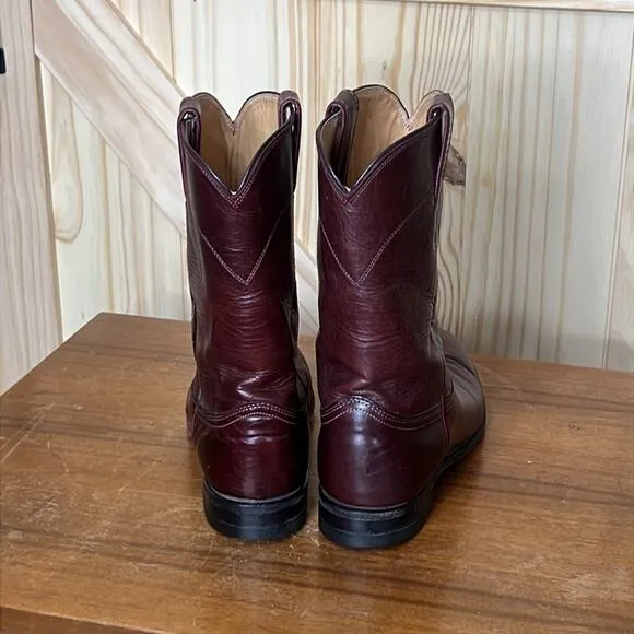 Justin Cherry Round Toe Men's 9 B Vintage Style Western Cowboy Boots