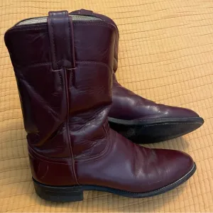 Justin Cowboy boots genuine leather burgundy, vintage, made in the USA Men’s 9d