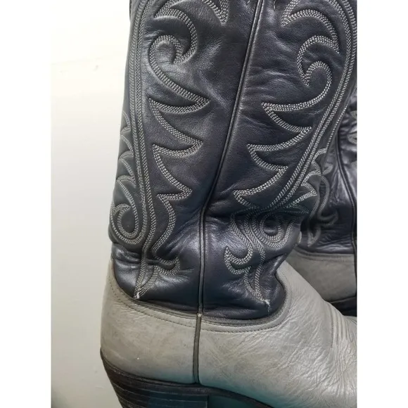 Justin Cowboy Boots Mens Size 9 D Wide Black Leather Vintage 8095