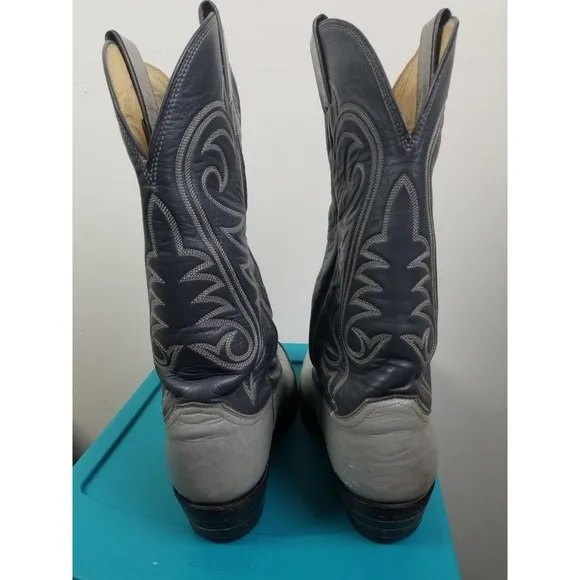 Justin Cowboy Boots Mens Size 9 D Wide Black Leather Vintage 8095
