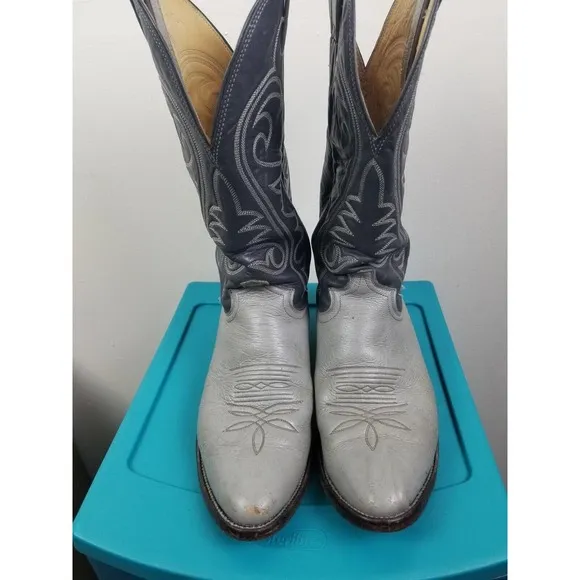 Justin Cowboy Boots Mens Size 9 D Wide Black Leather Vintage 8095