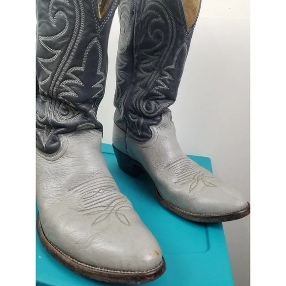 Justin Cowboy Boots Mens Size 9 D Wide Black Leather Vintage 8095