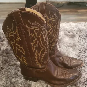 Justin Cowboy Vintage Western Brown Boots Size 9 D